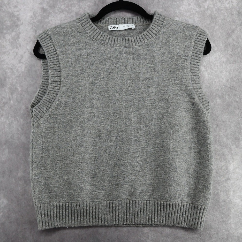 Zara Sweater Vest Knit Gray Sleeveless Women M Preppy Academia Old Money Scandi